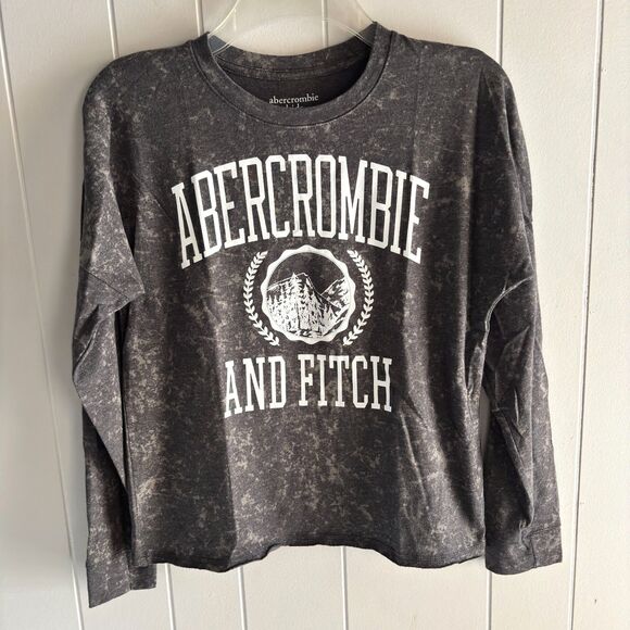 Abercrombie & Fitch Girls LS Graphic Tee 13/14 Black Acid Wash Pullover Top #F - Picture 2 of 6